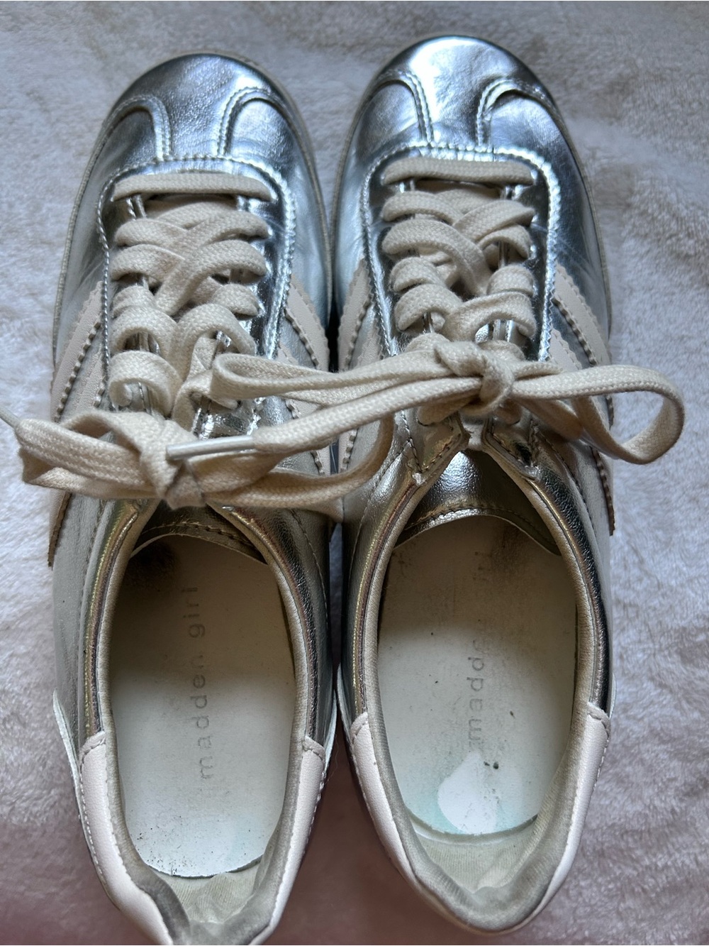 Madden Girl Silver Metallic Lace-Up Sneakers with Cream Laces